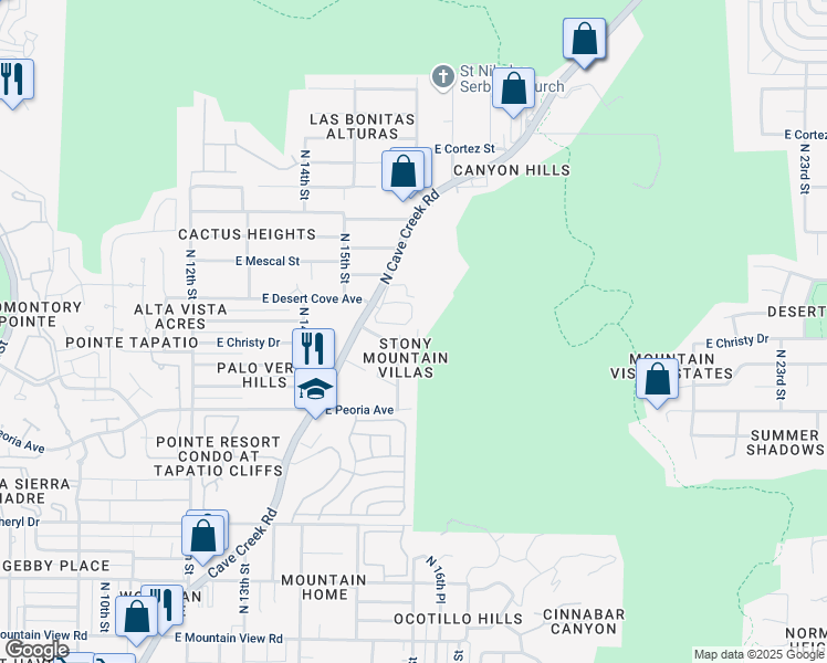 map of restaurants, bars, coffee shops, grocery stores, and more near 1530 D East Sahuaro Drive in Phoenix