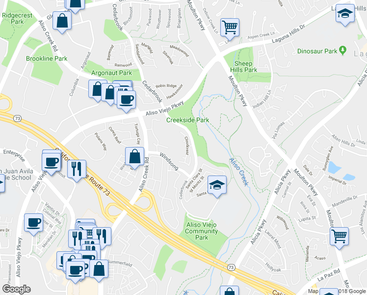 map of restaurants, bars, coffee shops, grocery stores, and more near 109 Cloudcrest in Aliso Viejo