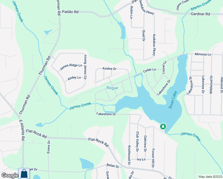map of restaurants, bars, coffee shops, grocery stores, and more near 107 Honeysuckle Lane in Stockbridge