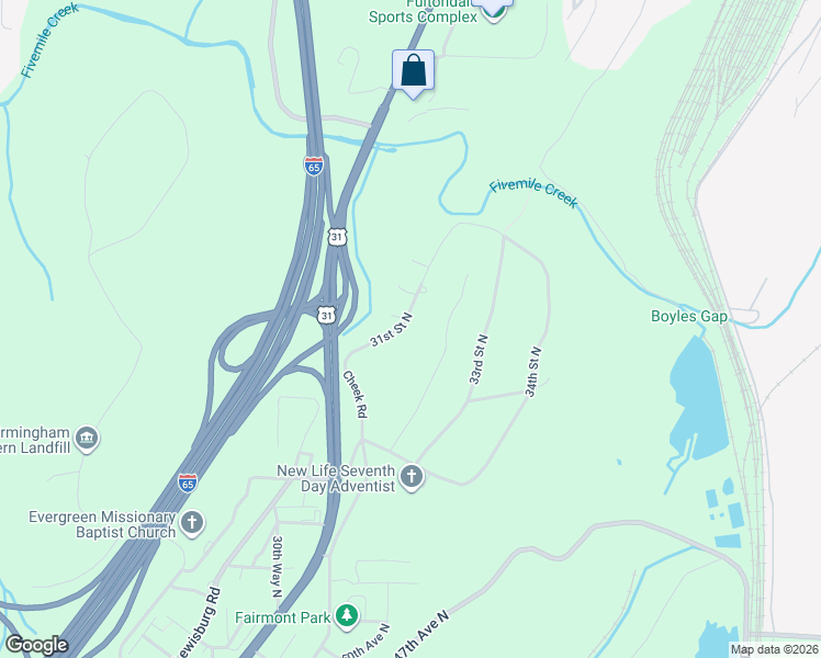 map of restaurants, bars, coffee shops, grocery stores, and more near 5809 31st Street North in Birmingham