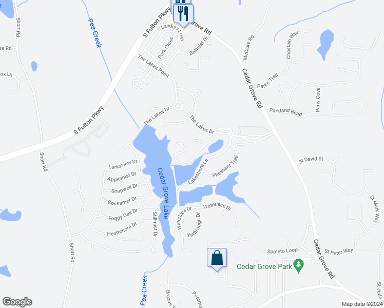 map of restaurants, bars, coffee shops, grocery stores, and more near 6347 Edgewater Cove in Fairburn