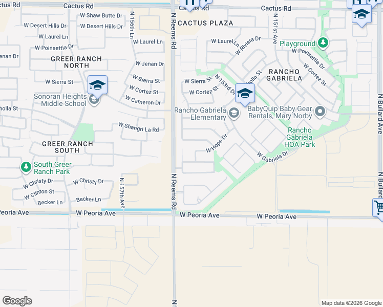 map of restaurants, bars, coffee shops, grocery stores, and more near 11042 North 154th Drive in Surprise