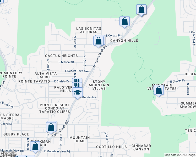 map of restaurants, bars, coffee shops, grocery stores, and more near 1530 D East Sahuaro Drive in Phoenix