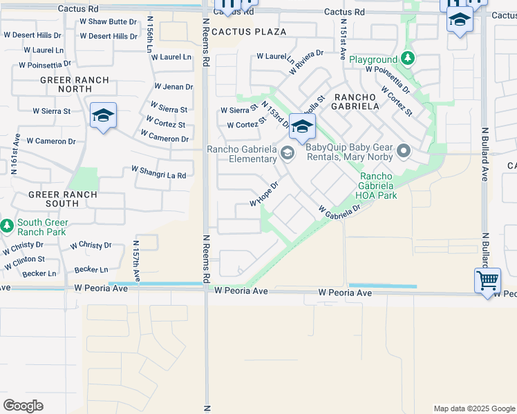 map of restaurants, bars, coffee shops, grocery stores, and more near 15413 West Hope Drive in Surprise