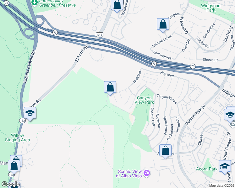 map of restaurants, bars, coffee shops, grocery stores, and more near 2 Sugar Gum in Aliso Viejo