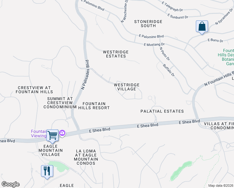 map of restaurants, bars, coffee shops, grocery stores, and more near 15219 East Redrock in Fountain Hills