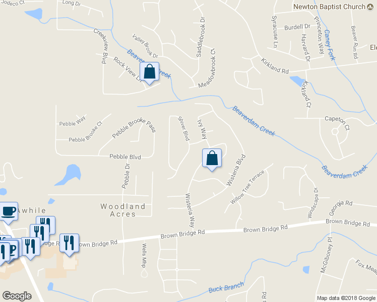 map of restaurants, bars, coffee shops, grocery stores, and more near 161 Shiver Boulevard in Covington