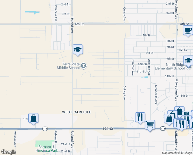 map of restaurants, bars, coffee shops, grocery stores, and more near 7250-7298 12th Street in Lubbock