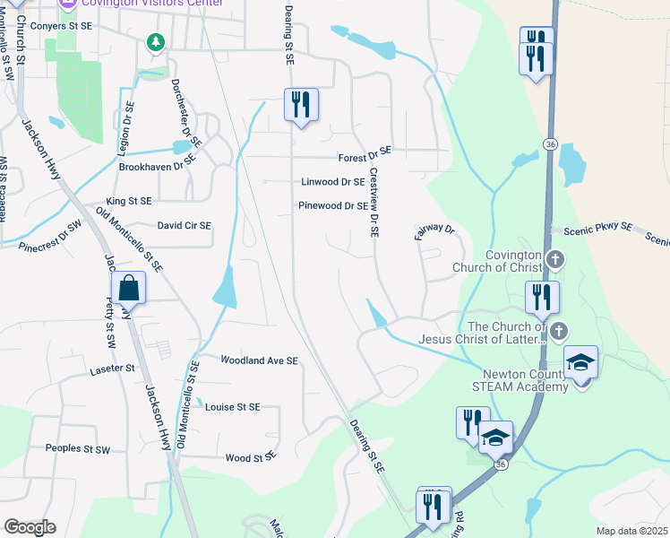 map of restaurants, bars, coffee shops, grocery stores, and more near 8239 High Lake Terrace Southeast in Covington