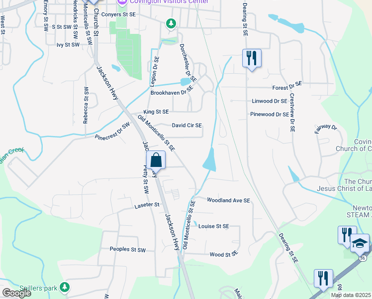 map of restaurants, bars, coffee shops, grocery stores, and more near 5205 Old Monticello Street Southeast in Covington