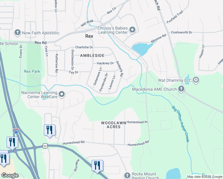 map of restaurants, bars, coffee shops, grocery stores, and more near 6194 Lauren Lane in Rex