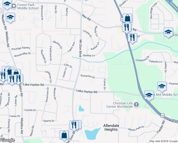map of restaurants, bars, coffee shops, grocery stores, and more near 2747 Teal Landing Drive in Morrow
