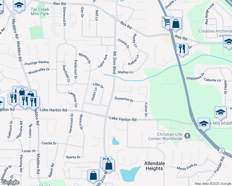 map of restaurants, bars, coffee shops, grocery stores, and more near 2711 Teal Landing Drive in Morrow