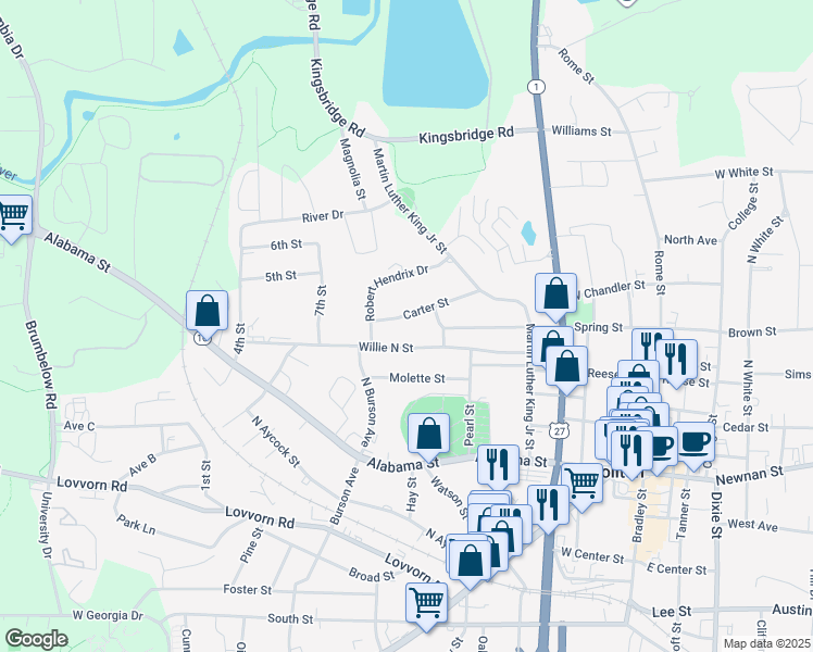 map of restaurants, bars, coffee shops, grocery stores, and more near 148 Carter Street in Carrollton