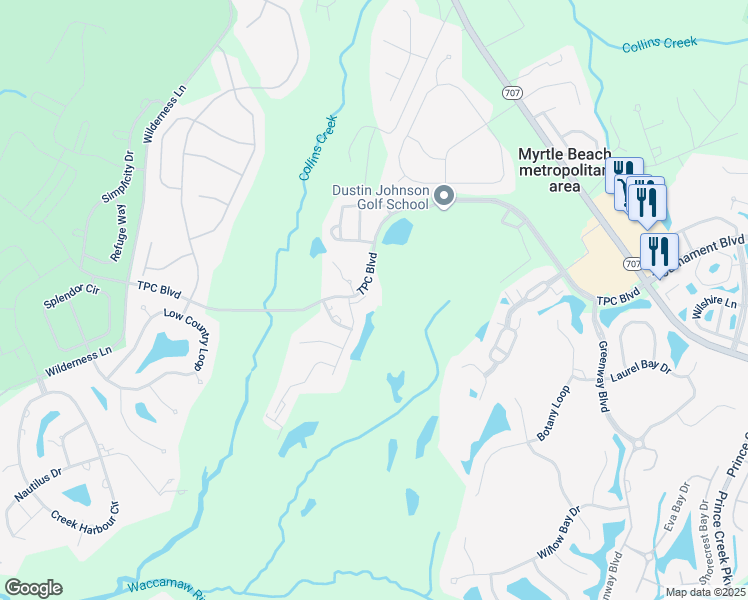 map of restaurants, bars, coffee shops, grocery stores, and more near 1199 TPC Boulevard in Murrells Inlet