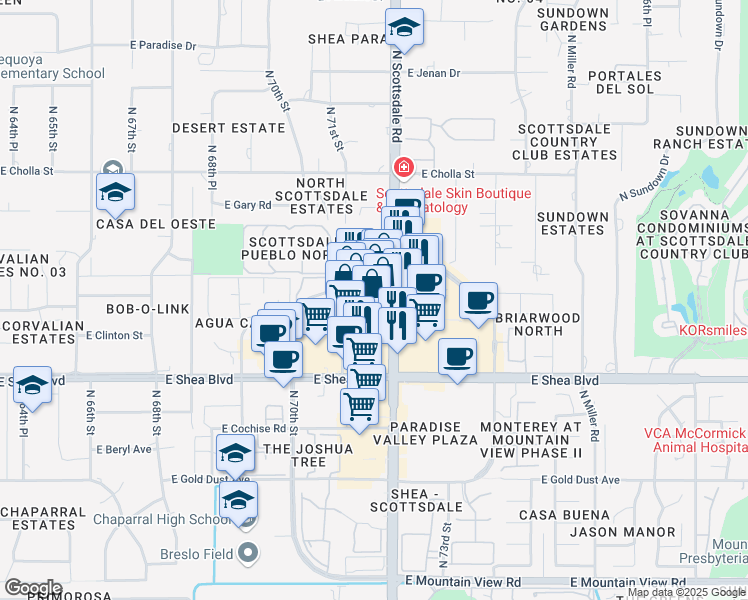 map of restaurants, bars, coffee shops, grocery stores, and more near 7126 East Sahuaro Drive in Scottsdale