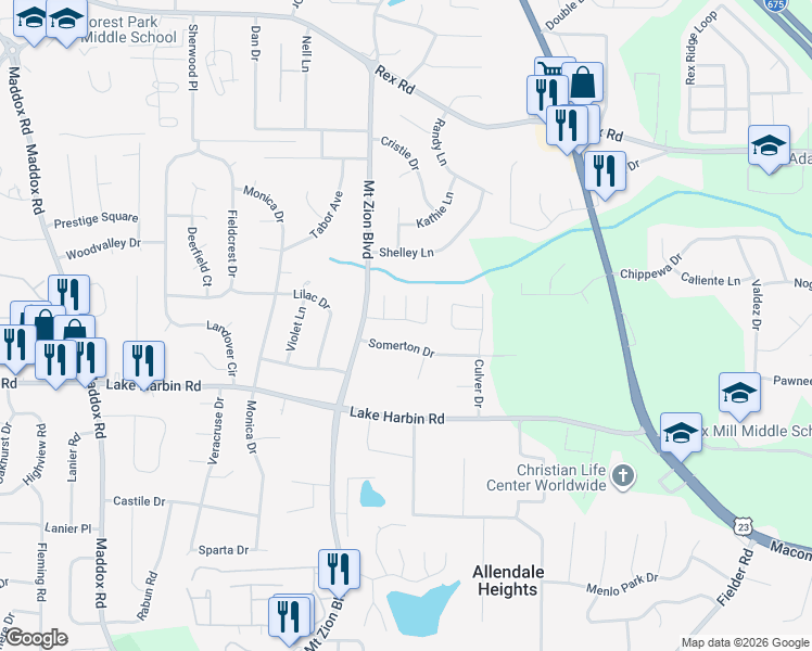 map of restaurants, bars, coffee shops, grocery stores, and more near 2747 Teal Landing Drive in Morrow
