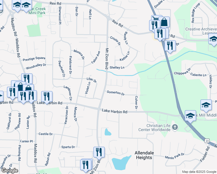 map of restaurants, bars, coffee shops, grocery stores, and more near 2711 Teal Landing Drive in Morrow