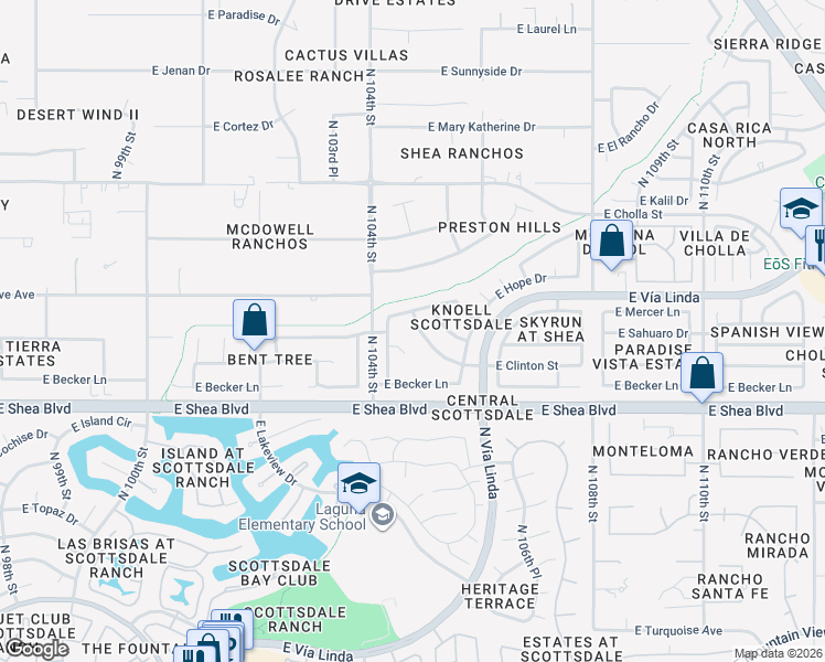 map of restaurants, bars, coffee shops, grocery stores, and more near 10477 East Clinton Street in Scottsdale