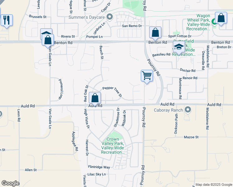 map of restaurants, bars, coffee shops, grocery stores, and more near 31779 Pepper Tree Street in Winchester