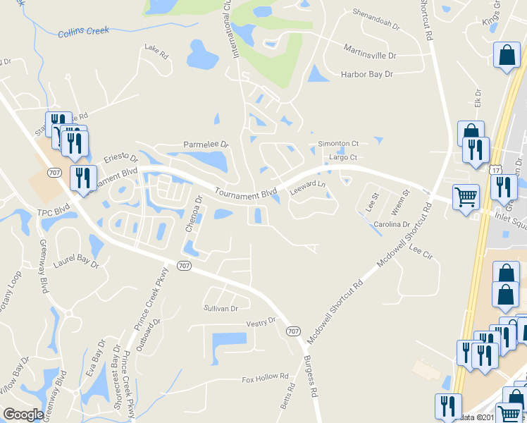 map of restaurants, bars, coffee shops, grocery stores, and more near 715 Painted Bunting Drive in Murrells Inlet