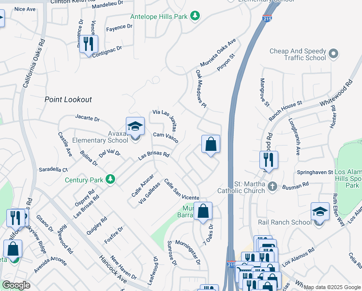map of restaurants, bars, coffee shops, grocery stores, and more near 39160 Cala Del Valle in Murrieta