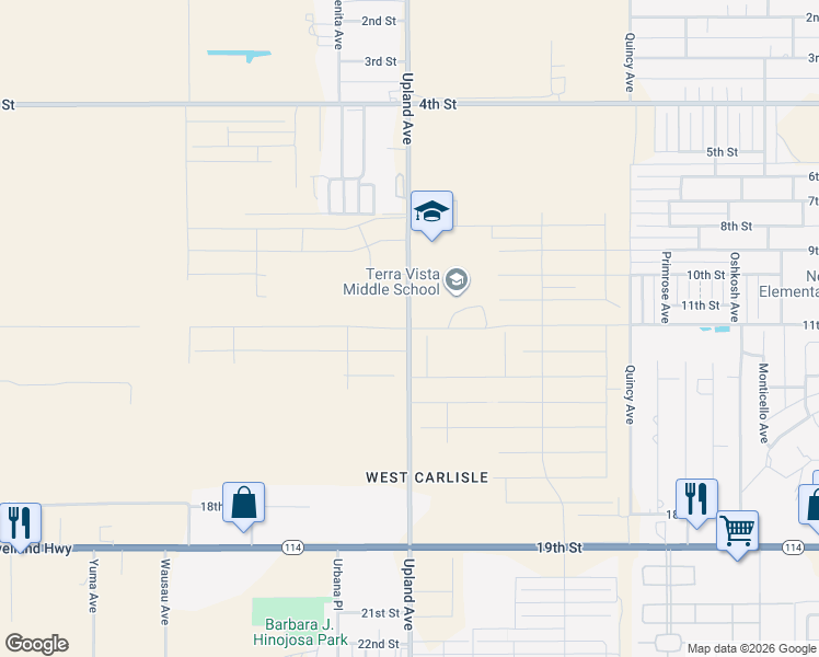map of restaurants, bars, coffee shops, grocery stores, and more near 1177 Upland Avenue in Lubbock