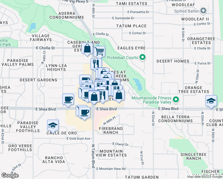 map of restaurants, bars, coffee shops, grocery stores, and more near 8550 East Desert Cove Avenue in Phoenix