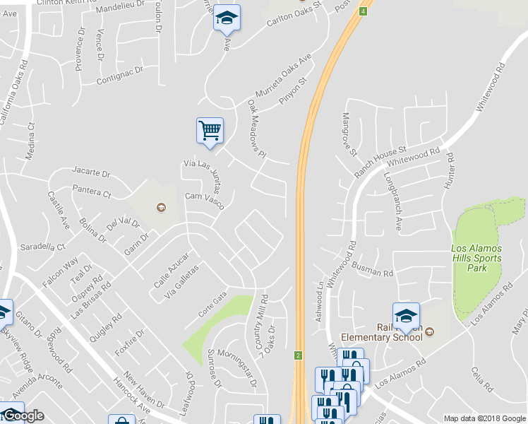 map of restaurants, bars, coffee shops, grocery stores, and more near 24518 Vía Las Laderas in Murrieta