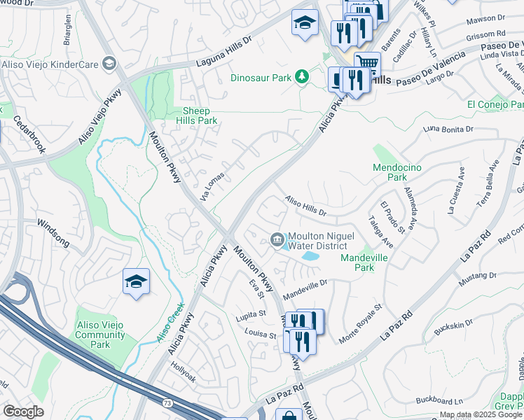 map of restaurants, bars, coffee shops, grocery stores, and more near 24378 Larchmont Court in Laguna Hills