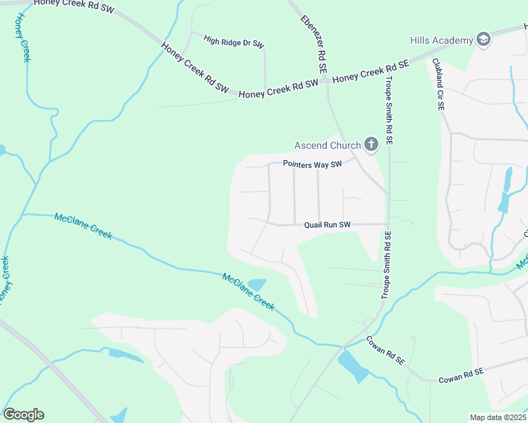 map of restaurants, bars, coffee shops, grocery stores, and more near 1659 Quail Run Southwest in Conyers