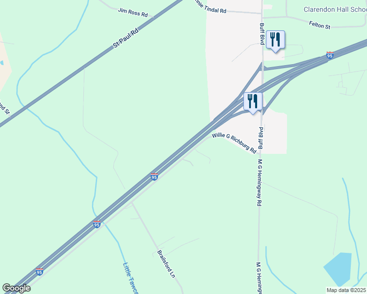 map of restaurants, bars, coffee shops, grocery stores, and more near Interstate 95 in Summerton