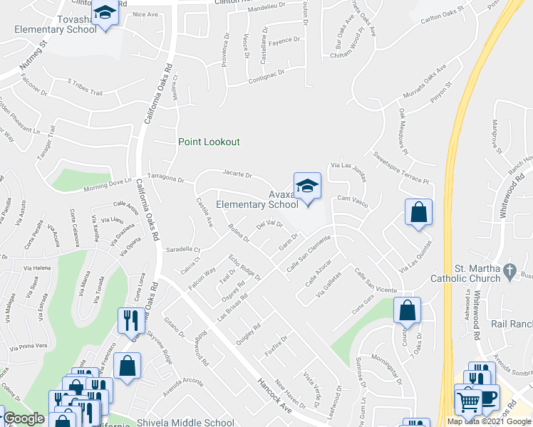 map of restaurants, bars, coffee shops, grocery stores, and more near 39531 Chabot Circle in Murrieta