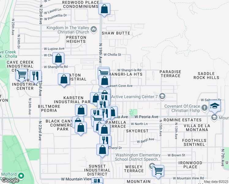 map of restaurants, bars, coffee shops, grocery stores, and more near 10750 North 18th Avenue in Phoenix
