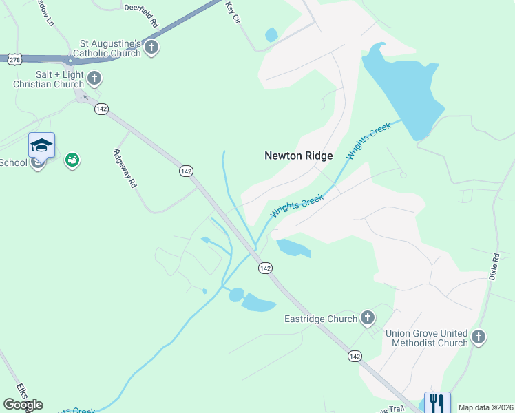 map of restaurants, bars, coffee shops, grocery stores, and more near 50 Newton Ridge Drive in Covington
