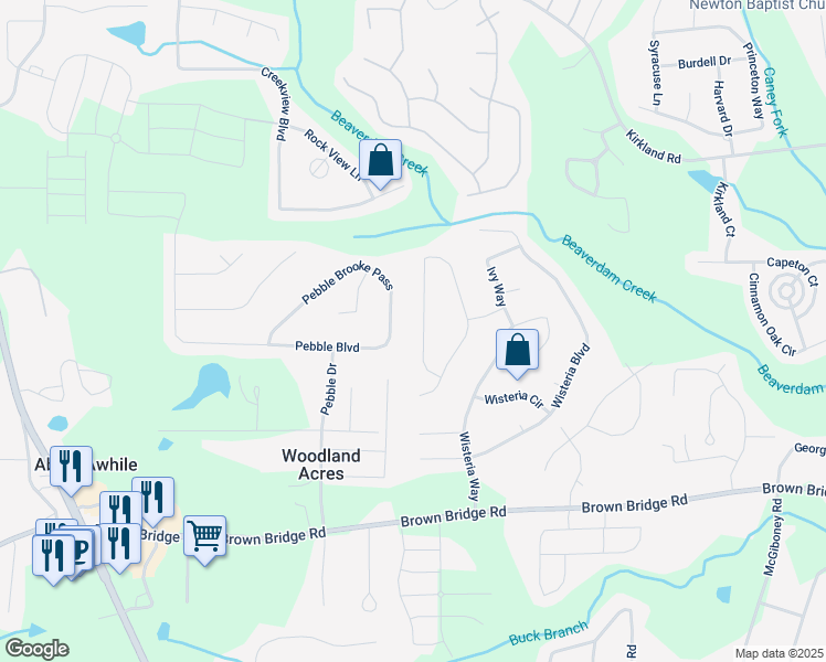 map of restaurants, bars, coffee shops, grocery stores, and more near 230 Shiver Boulevard in Covington