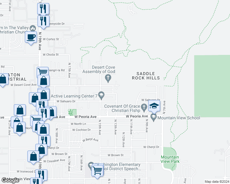 map of restaurants, bars, coffee shops, grocery stores, and more near 10831 North 14th Avenue in Phoenix
