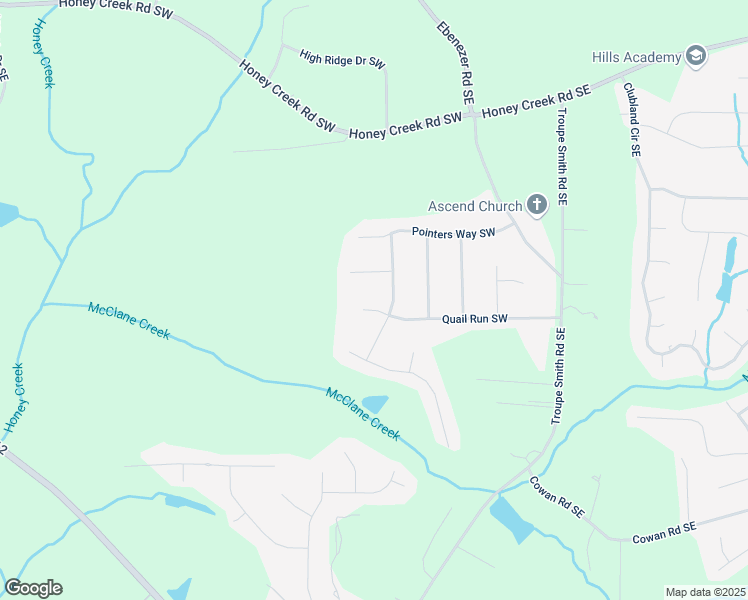 map of restaurants, bars, coffee shops, grocery stores, and more near 1659 Quail Run Southwest in Conyers