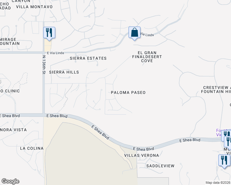 map of restaurants, bars, coffee shops, grocery stores, and more near 10841 North 140th Way in Scottsdale