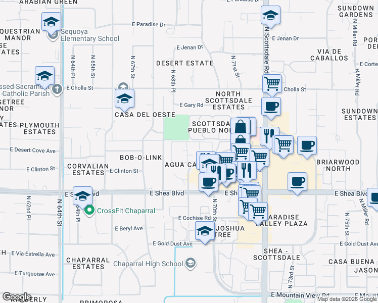 map of restaurants, bars, coffee shops, grocery stores, and more near 6980 East Sahuaro Drive in Scottsdale