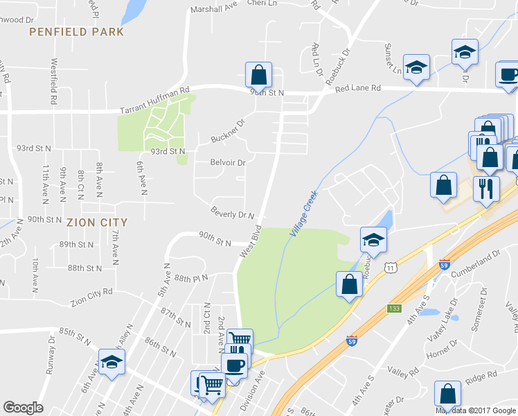 map of restaurants, bars, coffee shops, grocery stores, and more near 602 West Boulevard in Birmingham