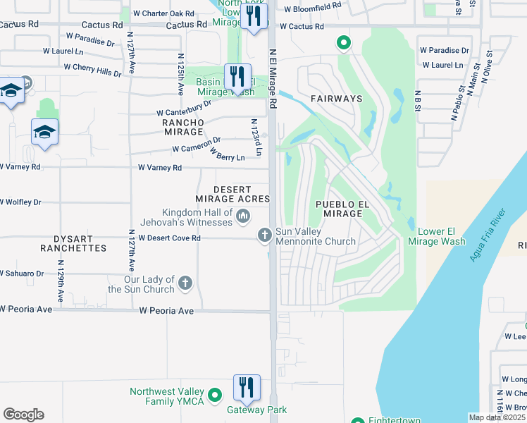 map of restaurants, bars, coffee shops, grocery stores, and more near 12315 West Desert Mirage Circle in El Mirage