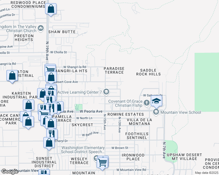 map of restaurants, bars, coffee shops, grocery stores, and more near 1428 West Mercer Lane in Phoenix
