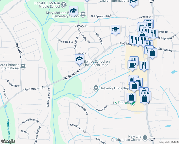 map of restaurants, bars, coffee shops, grocery stores, and more near 110 Crystal Green Court in Atlanta
