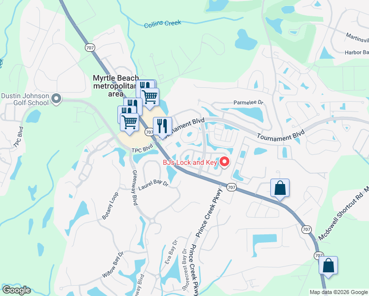 map of restaurants, bars, coffee shops, grocery stores, and more near 745 Wilshire Lane in Murrells Inlet