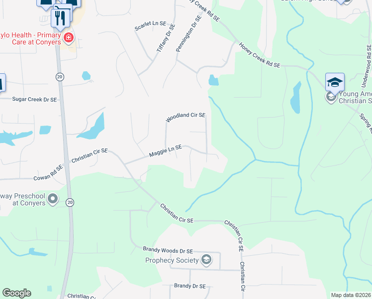 map of restaurants, bars, coffee shops, grocery stores, and more near 3931 Leisure Court Southeast in Conyers