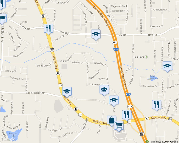 map of restaurants, bars, coffee shops, grocery stores, and more near 6212 Valdez Drive in Rex