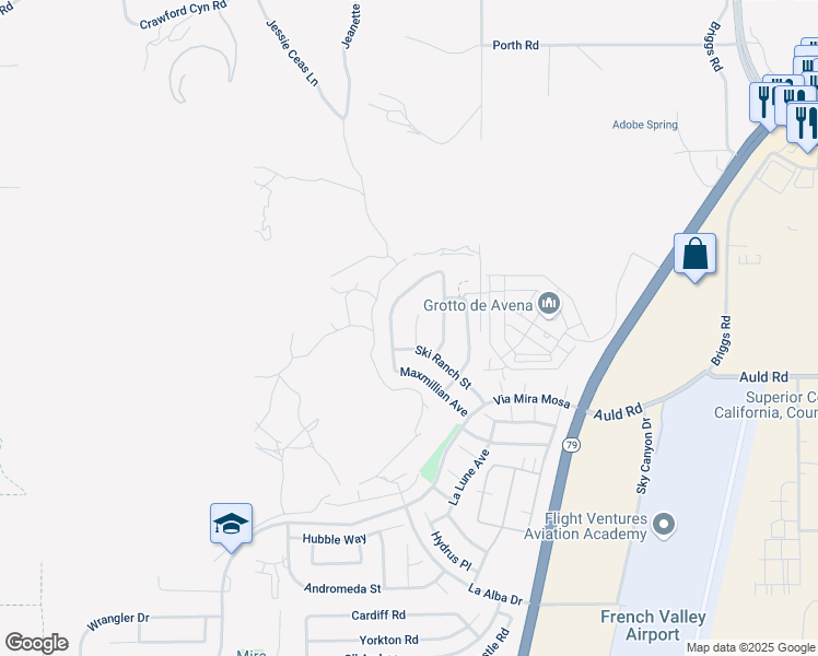 map of restaurants, bars, coffee shops, grocery stores, and more near 36875 Quasar Place in Murrieta