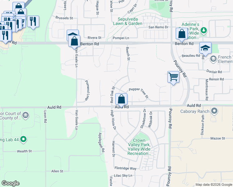 map of restaurants, bars, coffee shops, grocery stores, and more near 36907 Cottonwood Street in Winchester