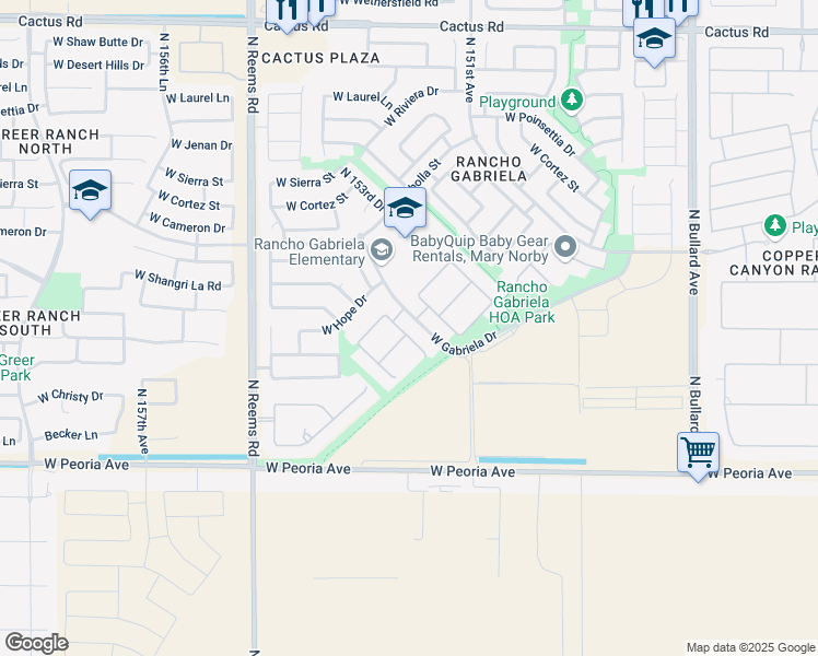 map of restaurants, bars, coffee shops, grocery stores, and more near 11103 North 153rd Drive in Surprise